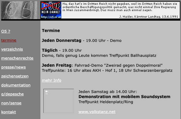 Im Bild: http://o5.or.at vom 18.10.2000